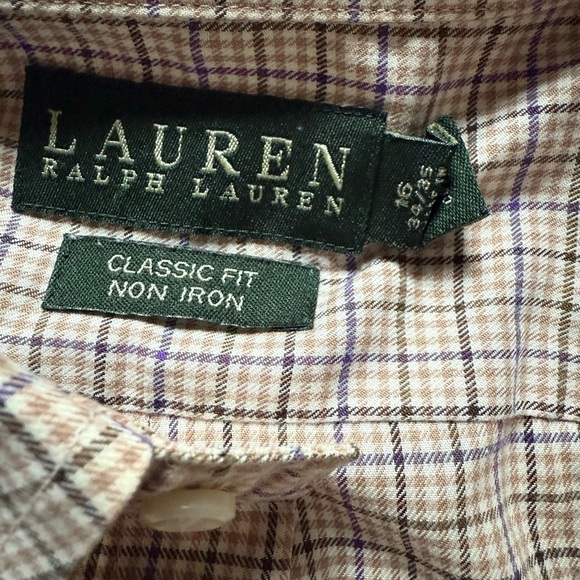 Lauren Ralph Lauren Men’s Brown Plaid Dress Button Down Shirt Size 16 34/35 - Picture 4 of 6